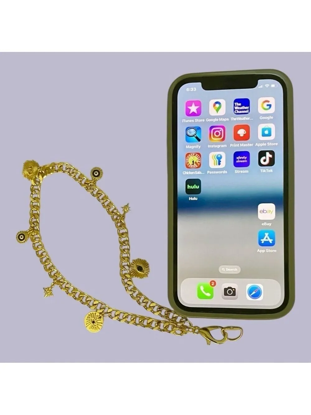 Phone Candy Los Angeles Phone Charm, Gold Wristlet Chain, 7 Gold-Tone Charms.